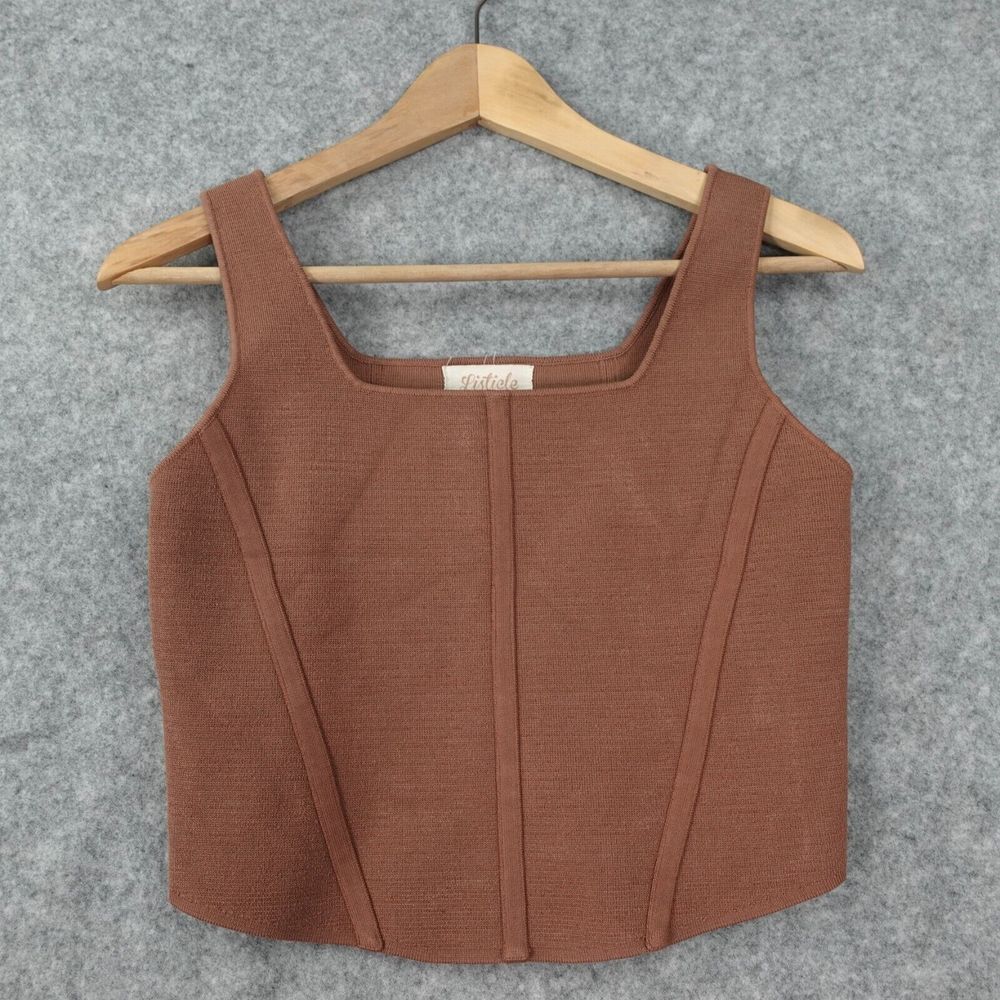 Knit Corset Tank Top Small Structured Stretch Crop Chocolate Shapewear LISTIELE